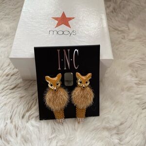 INC International Concepts Kids' Fox Earrings - Tan and Gold